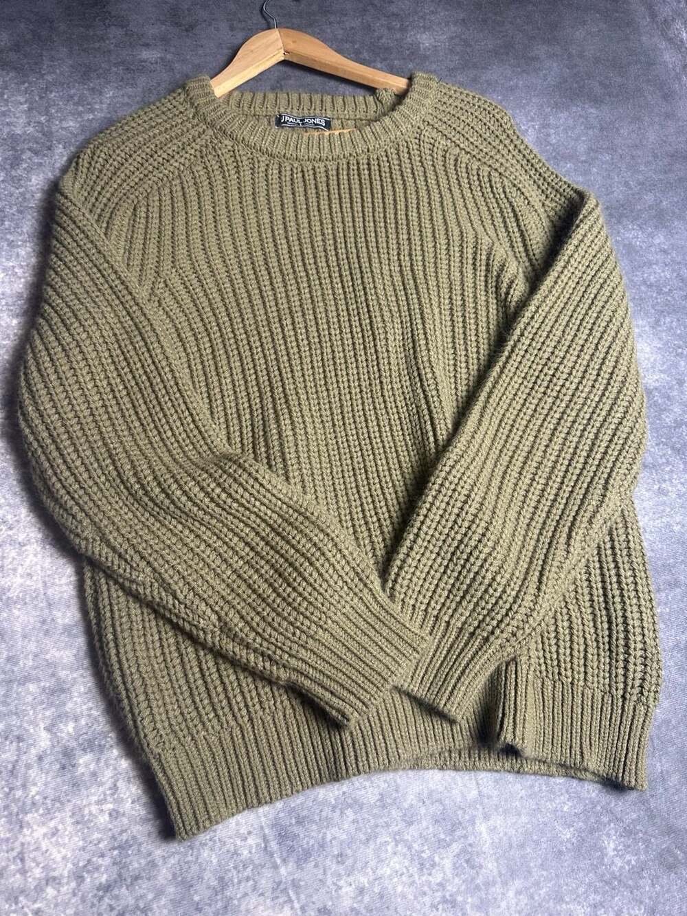 Paul Jones Men's Khaki Green Ribbed Knit Crew Neck Sweater Size L